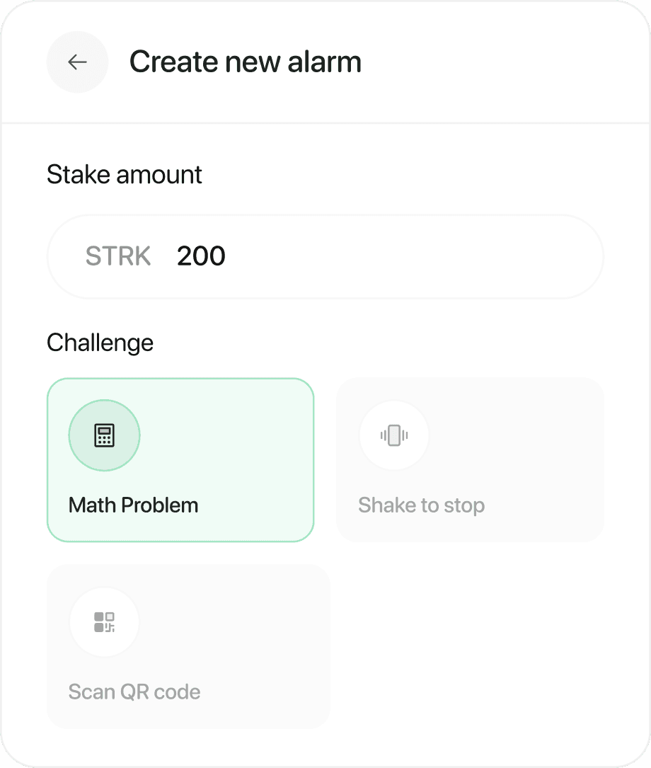 Set your stake interface